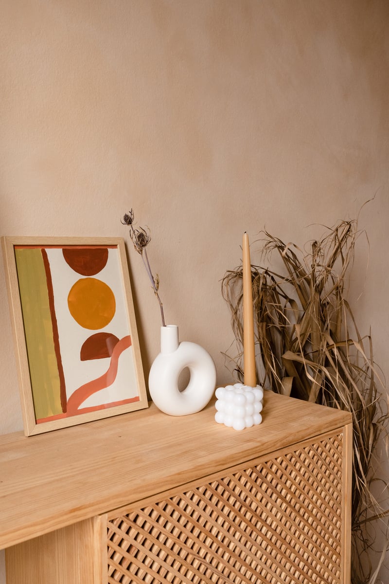 Minimalist Decorations on Wooden Shelf